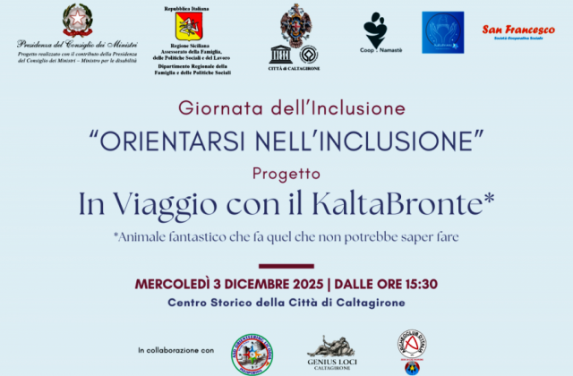 Caltagirone. “Orientiamoci nell’inclusione” – Evento di Orienteering per la Giornata Internazionale delle Persone con Disabilità. Mercoledì 3 dicembre, in Piazza Municipio
